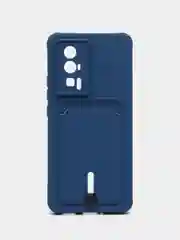 Синий чехол для Poco F5 Pro / Поко Ф5 Про, силиконовый, с карманом для карты