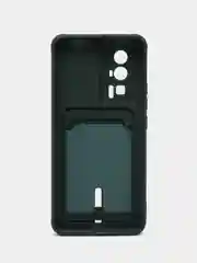 Тёмно-зелёный чехол для Poco F5 Pro / Поко Ф5 Про, силиконовый, с карманом для карты