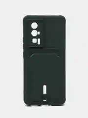 Тёмно-зелёный чехол для Poco F5 Pro / Поко Ф5 Про, силиконовый, с карманом для карты