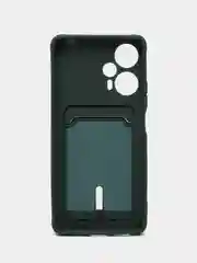 Тёмно-зелёный чехол Poco F5 / Поко Ф5 силиконовый, с карманом для карты