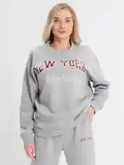 Серый металлик женский спортивный костюм, на флисе, с принтом "New York": худи и штаны