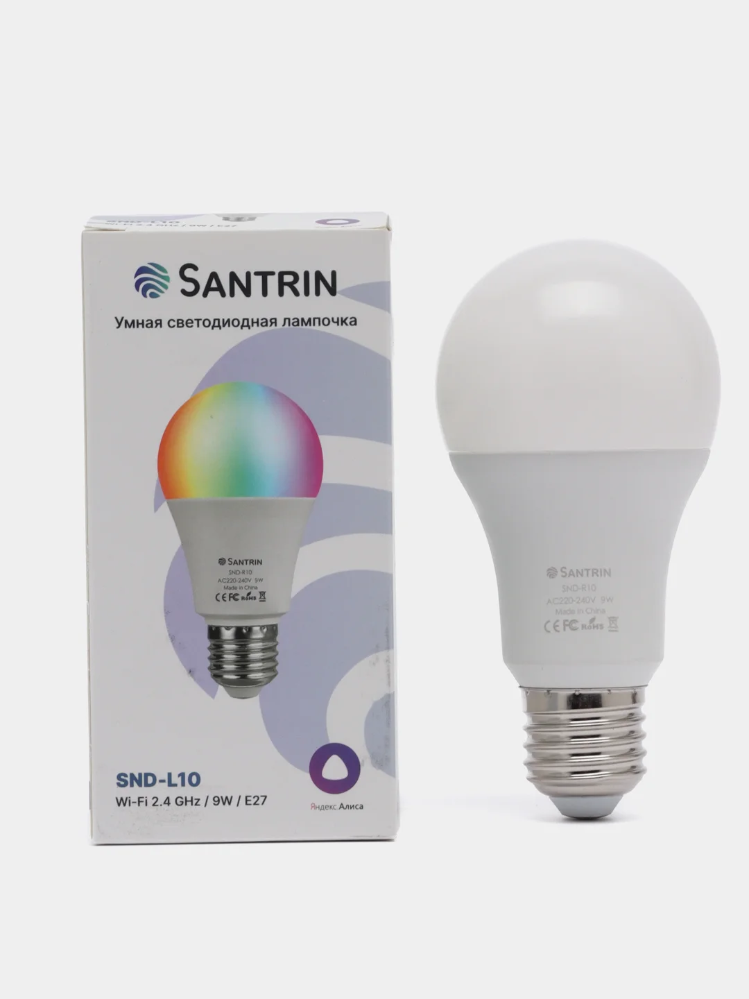 Умная лампочка, с Wi-Fi, светодиодная RGB, Tuya Smart, с Яндекс Алисой, 9Вт, Е27