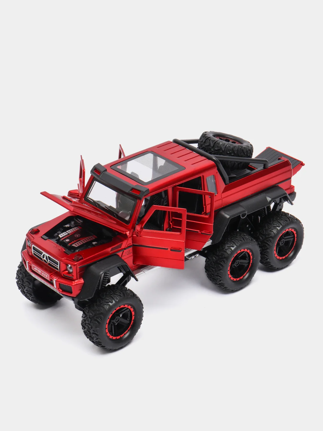 Красный металлическая машинка Che Zhi 1:22 Mercedes G-Class AMG 6х6 CZ122A, 23 см, свет и звук