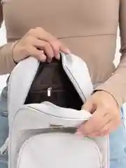 Серый металлик сумка рюкзак женский маленький кожаный спортивный