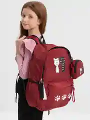 Красный рюкзак для девочки, отдел на молнии, наружный карман, кошелёк