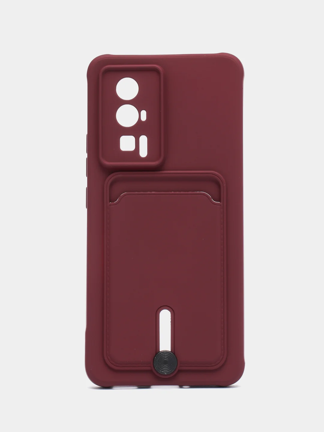 Бордовый чехол для Poco F5 Pro / Поко Ф5 Про, силиконовый, с карманом для карты