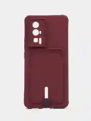 Бордовый чехол для Poco F5 Pro / Поко Ф5 Про, силиконовый, с карманом для карты