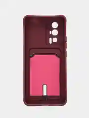 Бордовый чехол для Poco F5 Pro / Поко Ф5 Про, силиконовый, с карманом для карты