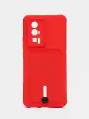 Красный чехол для Poco F5 Pro / Поко Ф5 Про, силиконовый, с карманом для карты