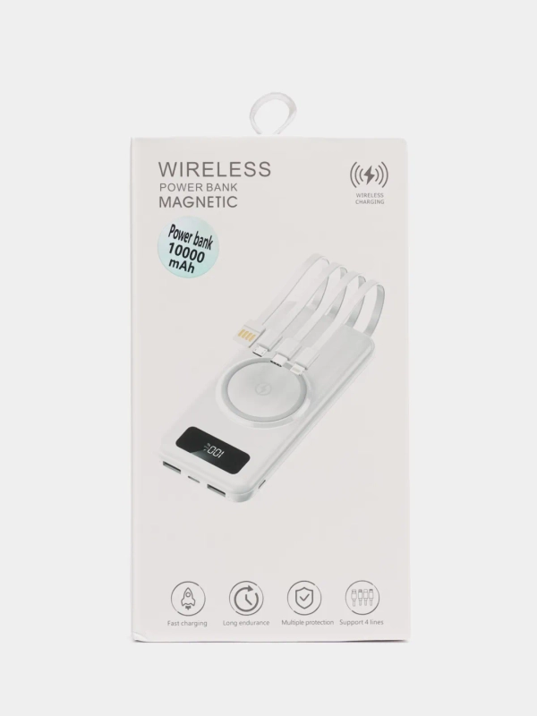 Повербанк (Powerbank) 10000, беспроводная зарядка, кабель Lightning, Type-C, Micro, USB A