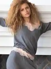 Серый футболка с длинным рукавом женская OPIUM Home&Sleepwear