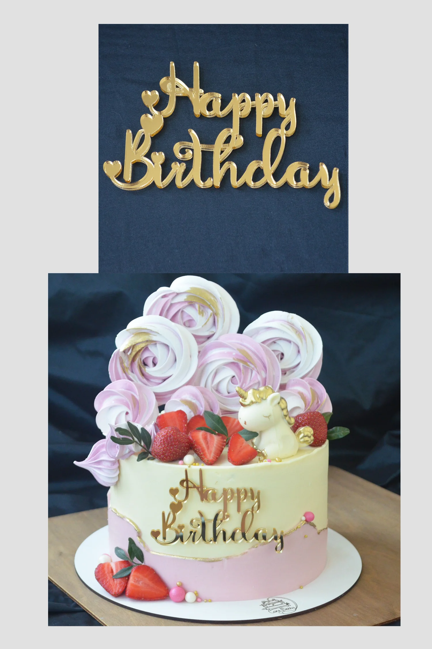 Золотой топпер #Т5 с надписью "Happy Birthday" из зеркального акрила