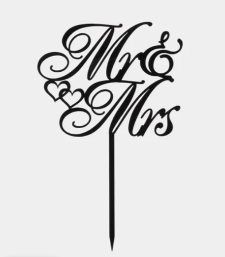 Золотой топпер #Т7 "Mr&Mrs" для свадебного торта из зеркального акрила