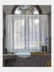 Тюль для кухни, в комнату "Цветочный сад",  245x165 см на шторной ленте