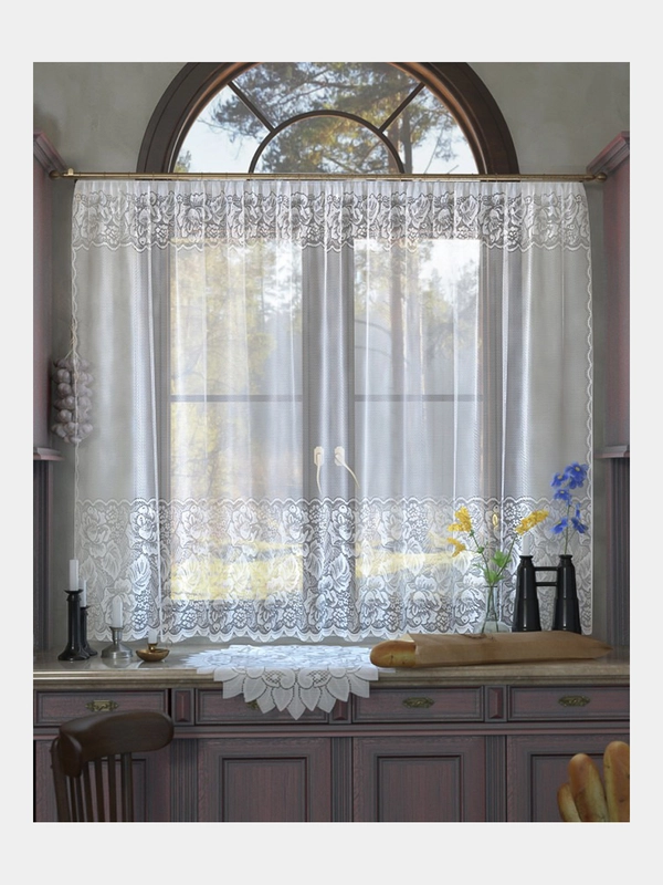 Тюль для кухни, в комнату "Цветочный сад",  245x165 см на шторной ленте