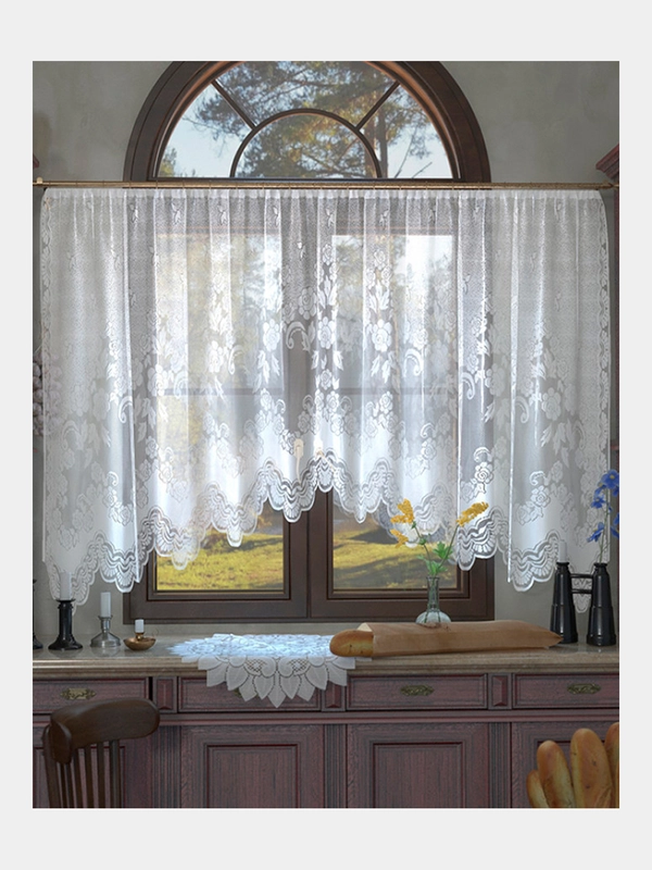 Тюль-арка для кухни, комнаты, на шторной ленте, 470 x 165 см