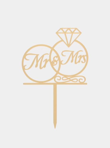 Топпер #Т33 в форме колец с надписью "Mr&Mrs" для свадебного торта