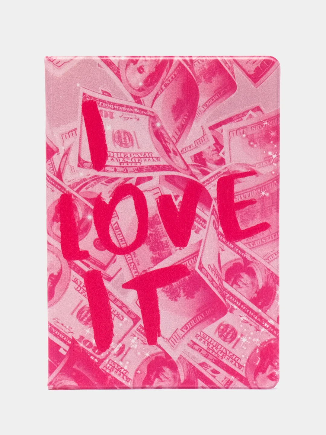 Розовый обложка для паспорта "love money", эко-печать и подложка-пленка вспененная 800 мкм