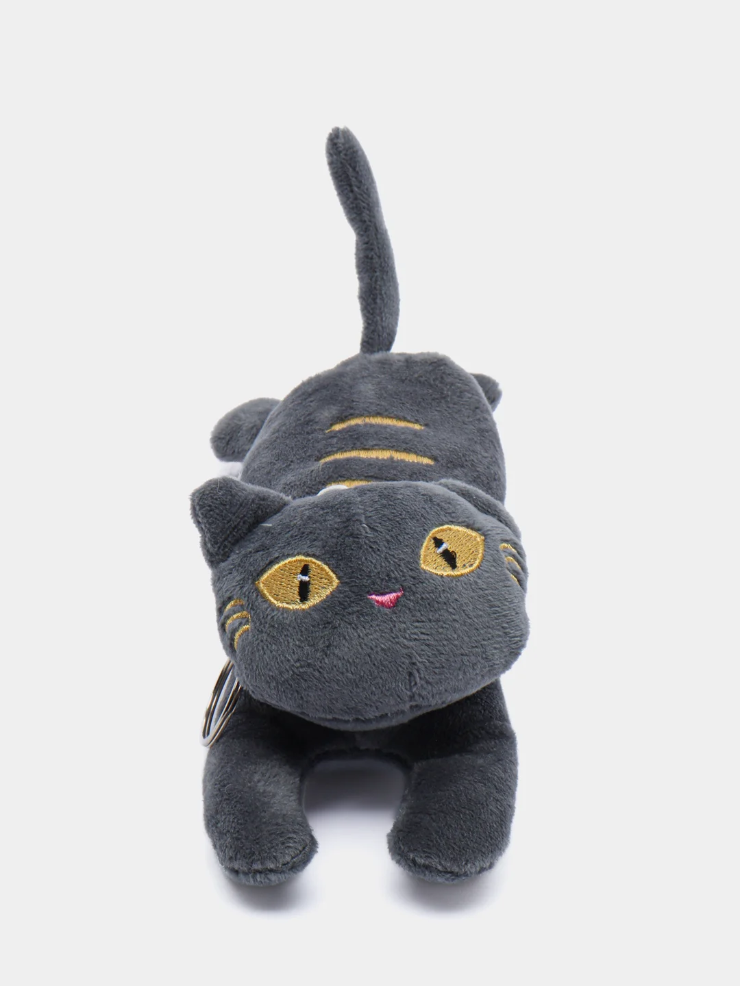 Серый мягкая игрушка-брелок "Кот-батон", длинный, на рюкзак, 15 см