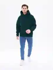 Тёмно-зелёный худи мужское оверсайз BEJAMPER, с начесом