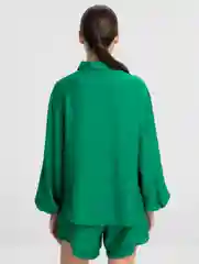 Зеленый костюм летний с шортами и рубашкой, женский