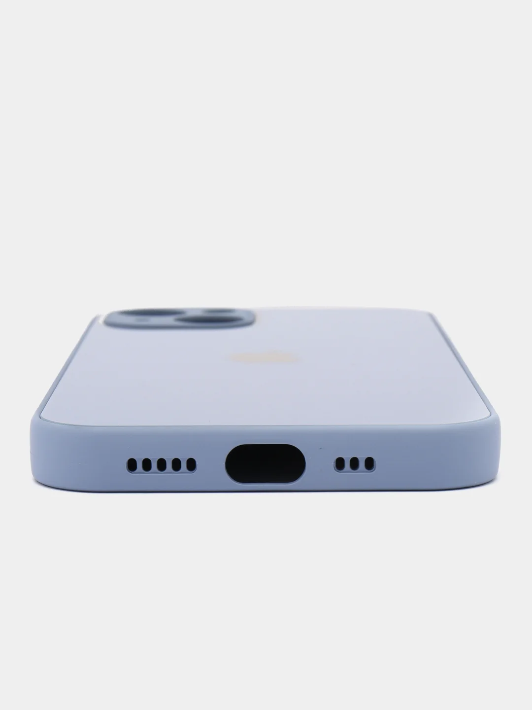 Светло-синий силиконовый чехол на iPhone 13, 13 Pro, 13 Pro Max, со стеклянной панелью