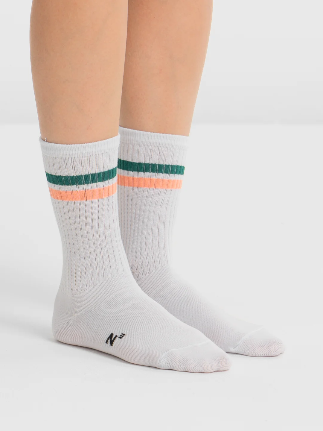 Носки Nicenonice Lite "Две полосы: 10510 Green-Peach"