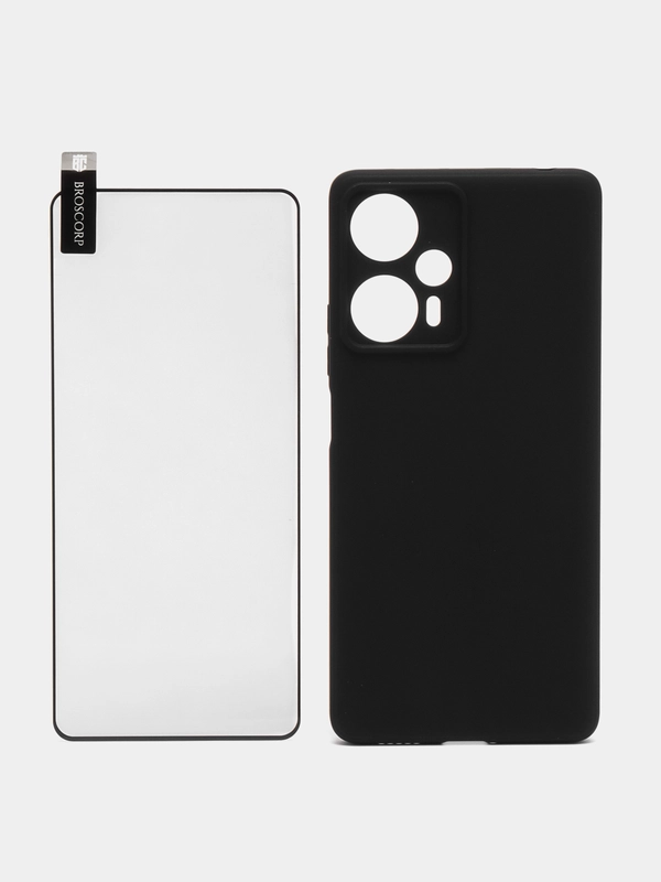 Чехол + стекло для Xiaomi Poco F5, Redmi Note 12 Turbo силиконовый BROSCORP матовый тонкий
