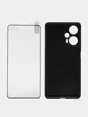 Черный чехол + стекло для Xiaomi Poco F5, Redmi Note 12 Turbo силиконовый BROSCORP матовый тонкий