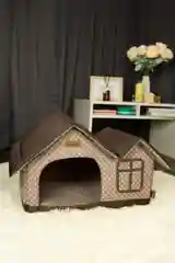 Коричневый домик для кошек и собак мелких пород 50х35х30 см LOORI дом со съемной крышей и подушкой