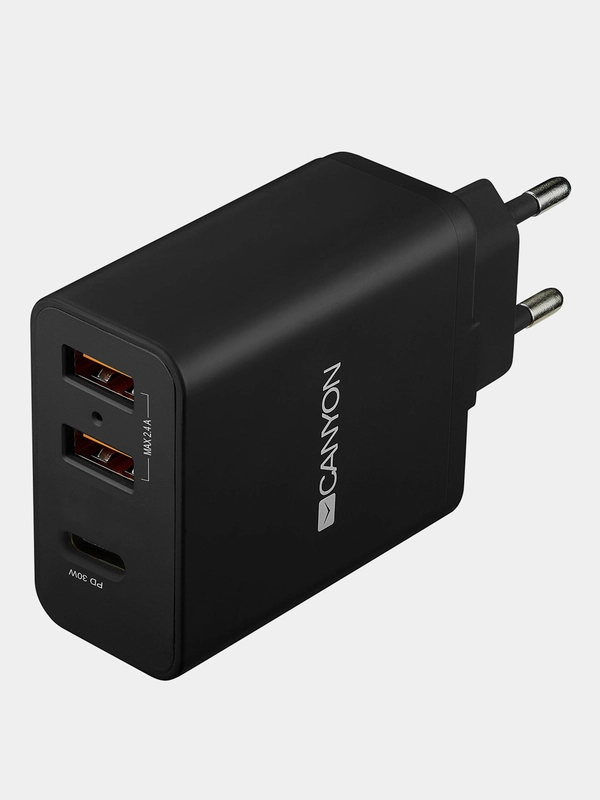 Сетевое зарядное устройство Canyon H-08, 2xUSB, 1xPD, 30W