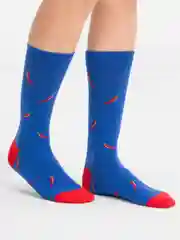 Синий цветные носки высокие с принтом еды и животных