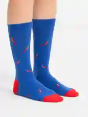 Синий цветные носки высокие с принтом еды и животных