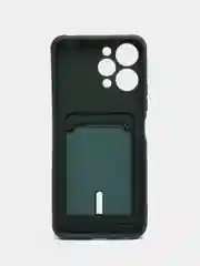 Тёмно-зелёный чехол Xiaomi Redmi 12 / Сяоми Редми 12, силиконовый с карманом для карты
