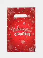 Красный пакет подарочный, новогодний "С новым годом!"20 х 30 см