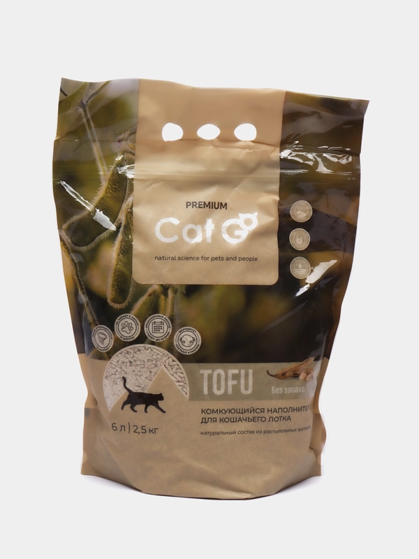 Наполнитель комкующийся растительный, без запаха, Cat Go TOFU, 6 литров
