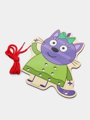 Деревянная игрушка Шнуровка "Три кота" Горчица