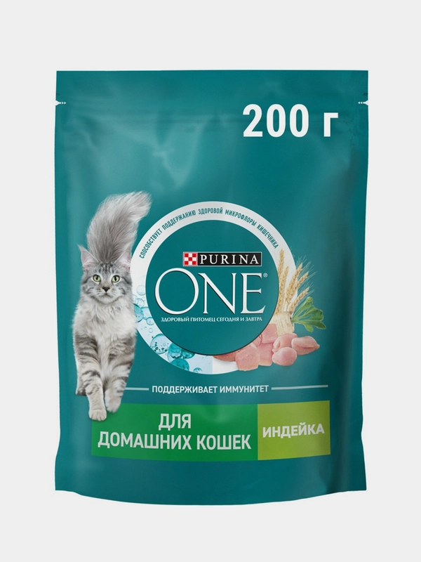 Сухой корм Purina ONE для взрослых кошек, с индейкой и цельными злаками, 200 г