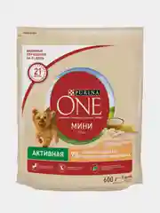 Сухой корм Purina One для собак мелких пород с активным образом жизни, курица и рис, 600 г