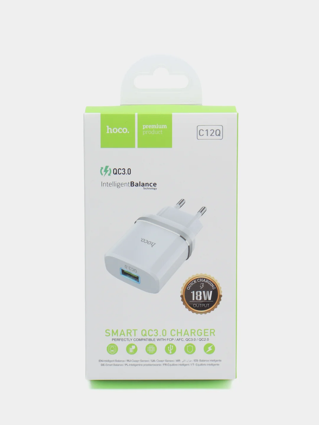 Белый зарядный адаптер C12Q Smart QC3.0, с одним USB портом, поддержка быстрой зарядки QC3.0