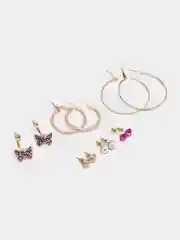 Серьги кольца, серёжки с бабочками, набор из 6 пар с пусетами