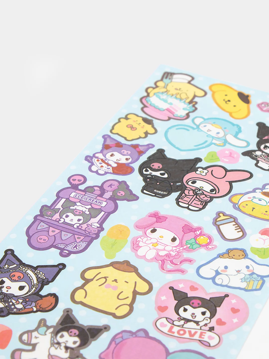 Голубой стикерпак, стикеры Hello Kitty, наклейки "Куроми", декоративный скотч для скрапбукинга