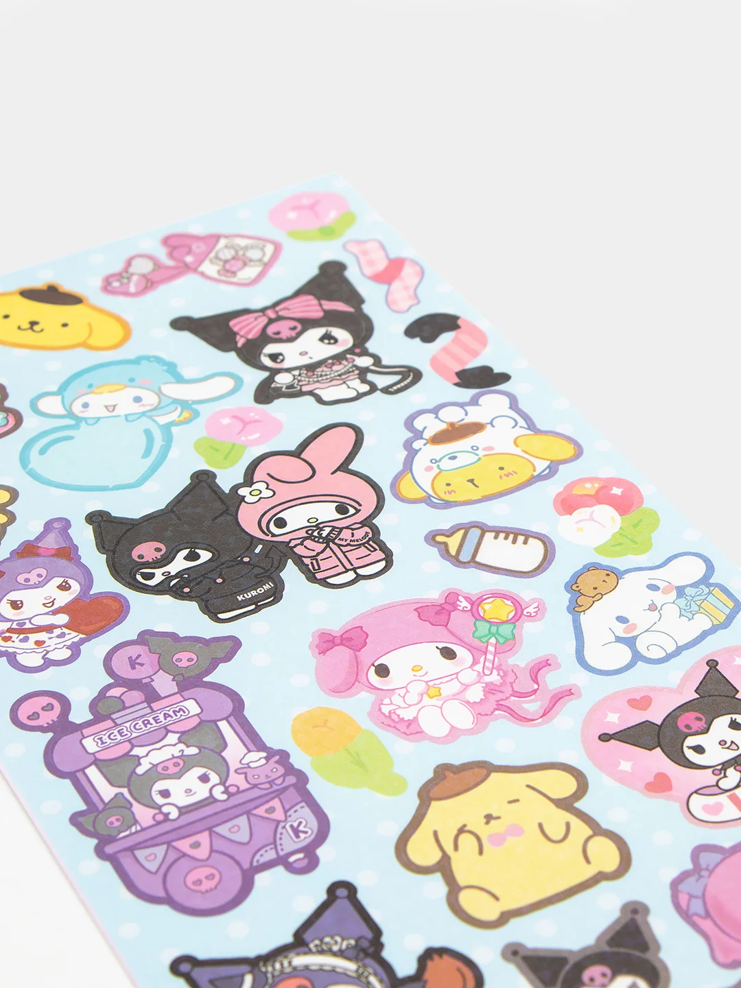 Голубой стикерпак, стикеры Hello Kitty, наклейки "Куроми", декоративный скотч для скрапбукинга