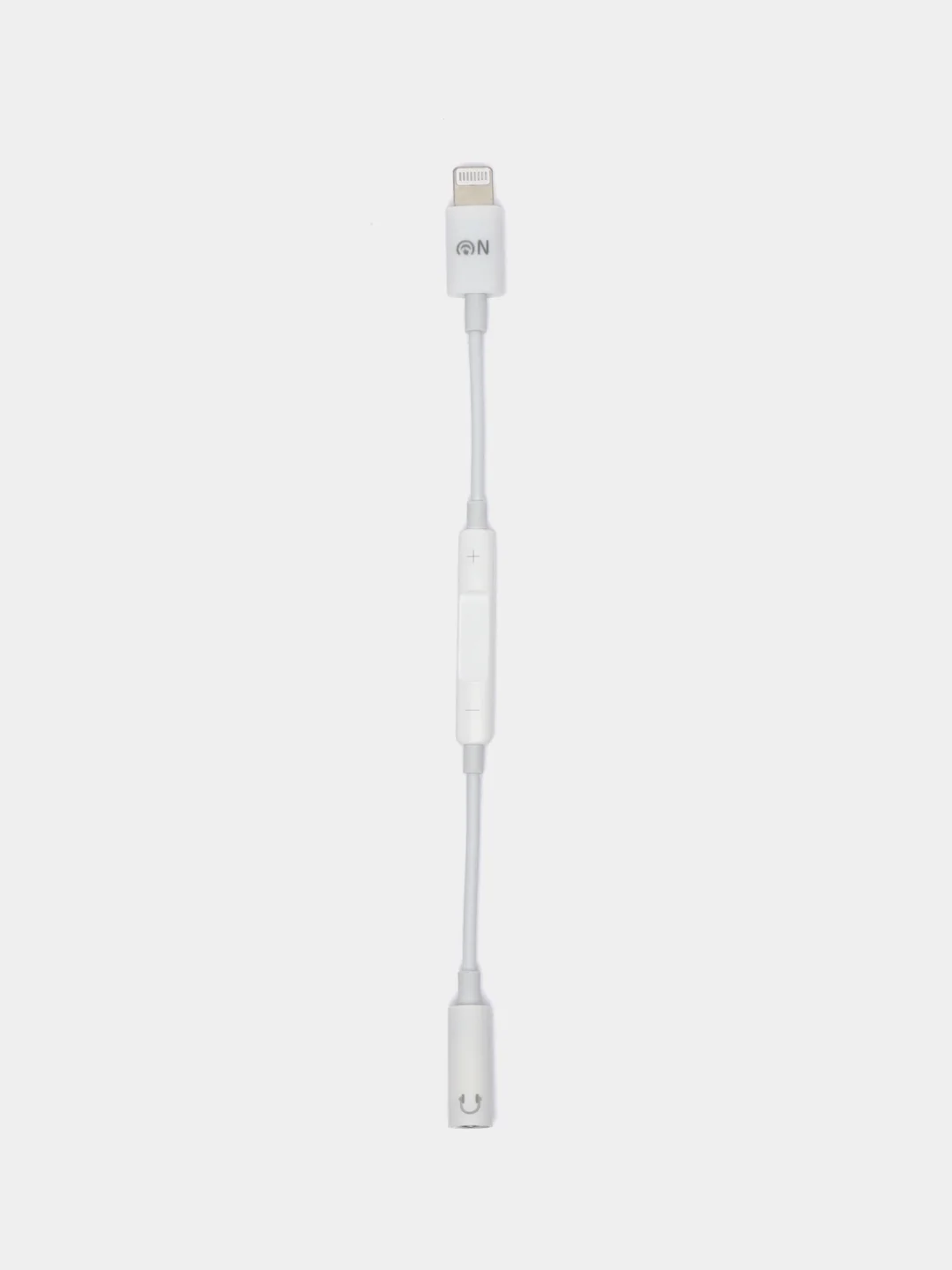 Белый переходник AUX на iPhone Lightning FaisON P-18 с регулятором громкости, 12 см