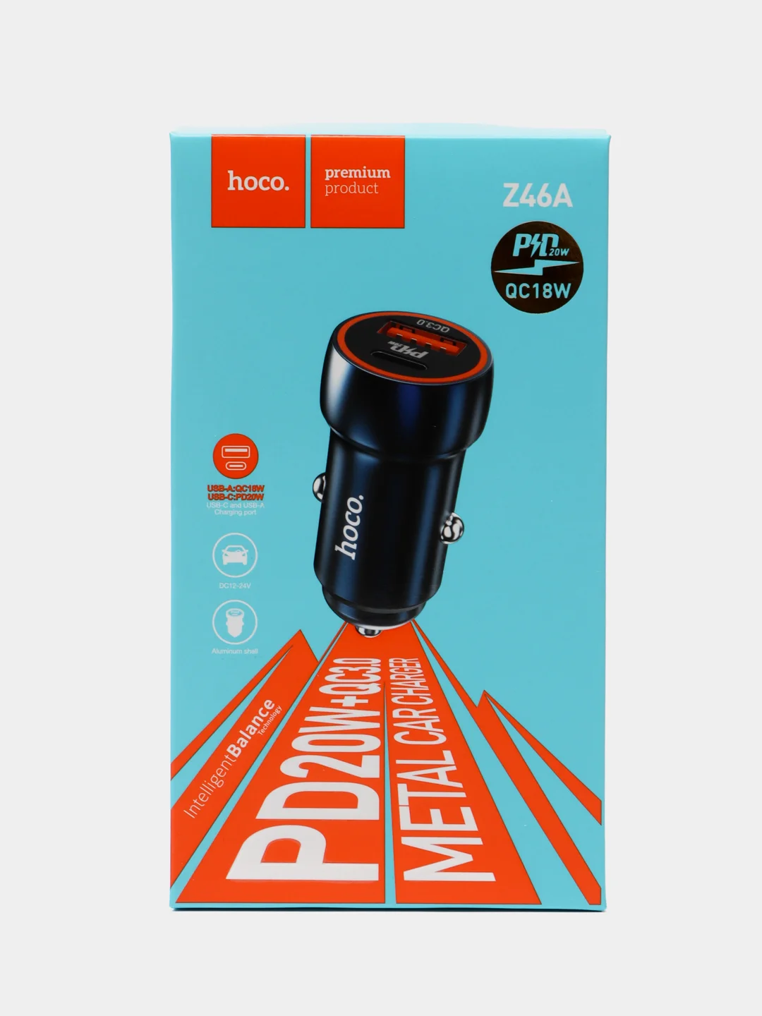 Серый металлик автомобильное зарядное устройство HOCO Z46A PD20W + QC3.0, быстрая зарядка