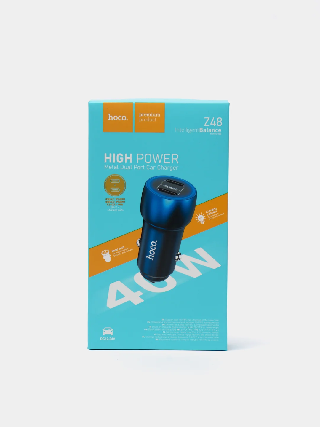 Синий автомобильное зарядное устройство 2 Type-C hoco Z48 Tough, 40Вт 3.0A PD20W