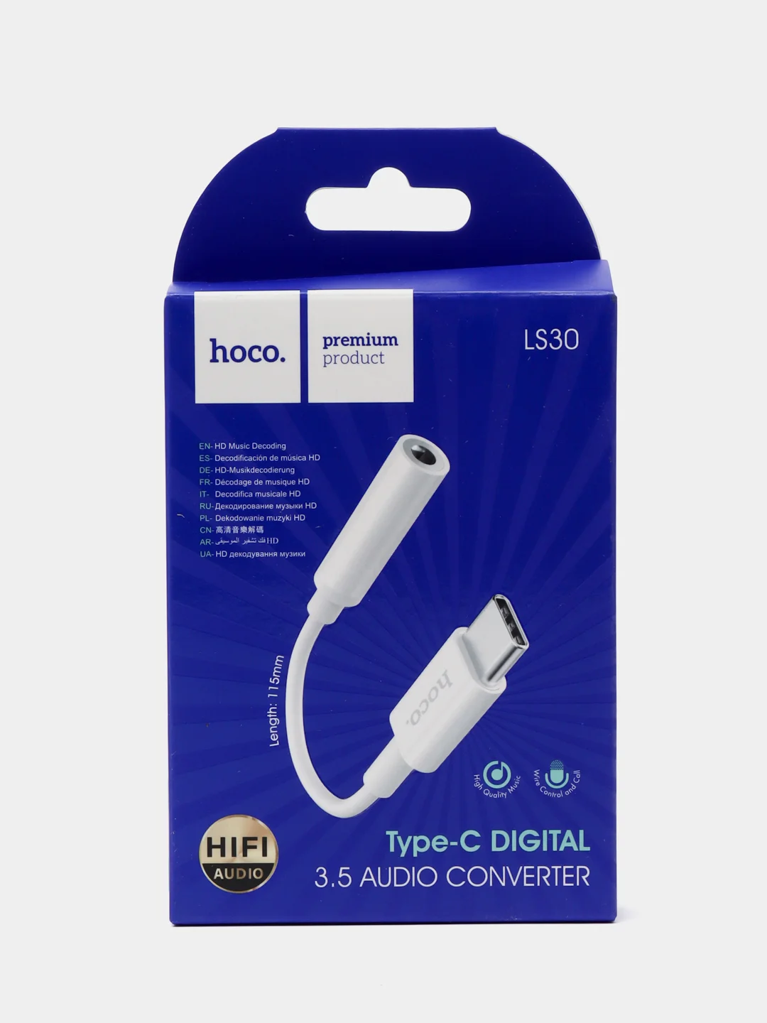 Белый переходник ДЛЯ НАУШНИКОВ hoco LS30 Туре-C - Jack 3.5mm, адаптер AUX Type-C