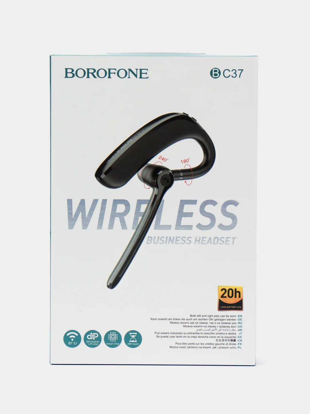 Черный bluetooth-гарнитура Borofone BC37, беспроводная моно гарнитура ДО 20Ч В РАБОТЕ