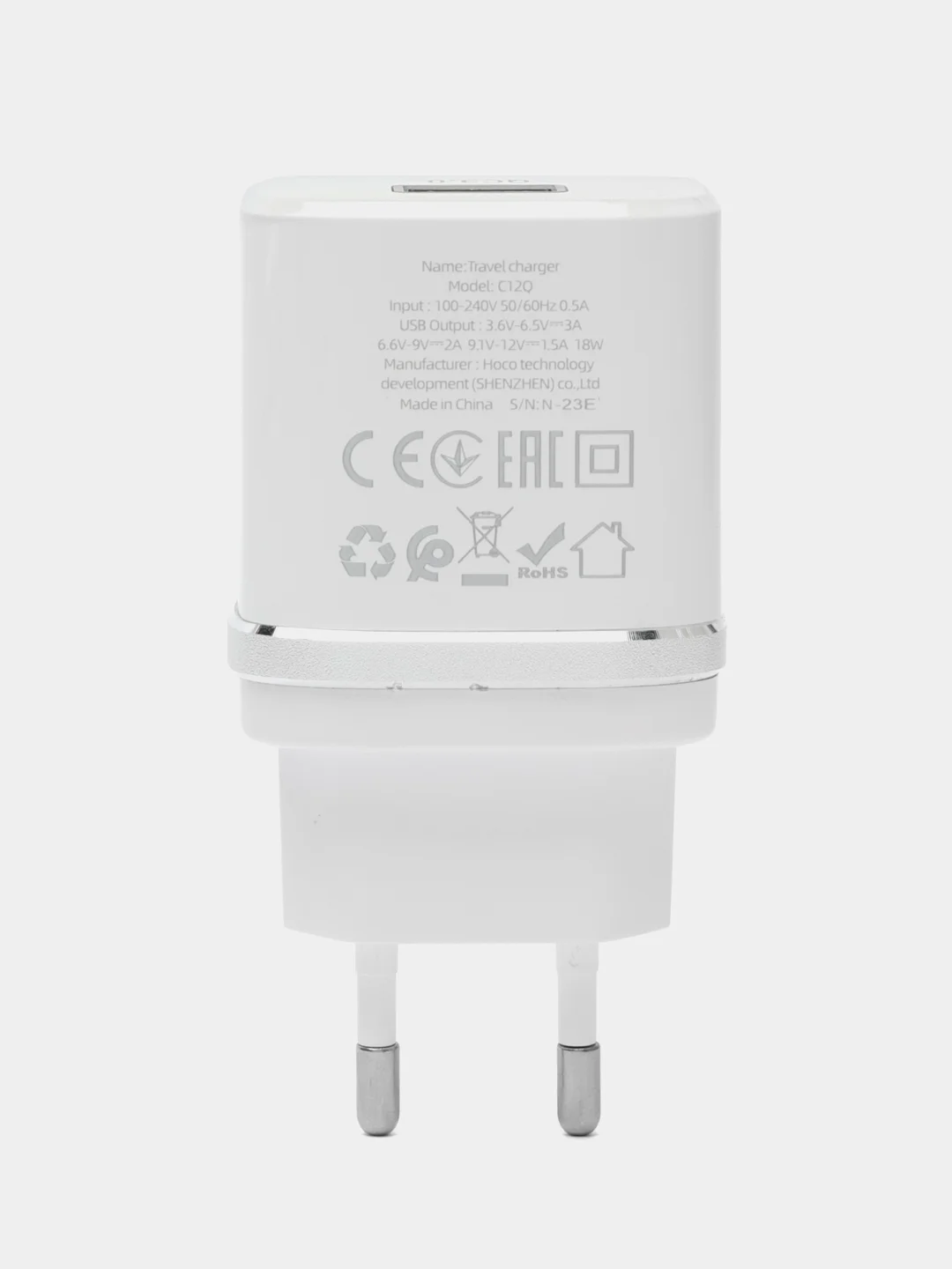 Белый cетевое зарядное устройство Hoco C12Q Type-C 3.0A, 18W, быстрая зарядка, 1 м