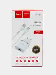 Белый cетевое зарядное устройство Hoco C12Q Type-C 3.0A, 18W, быстрая зарядка, 1 м